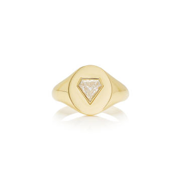 18k yellow gold shield diamond signet ring