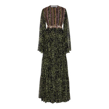 Embellished Floral-Print Silk-Georgette Maxi Dress