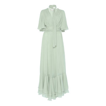 Scarf-Detailed Ruffled Silk-Georgette Dress