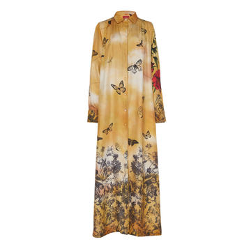 Febo Butterfly Printed Silk Maxi Dress