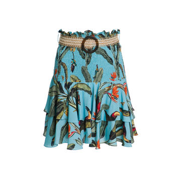 Tropical Print Smocked Mini Skirt