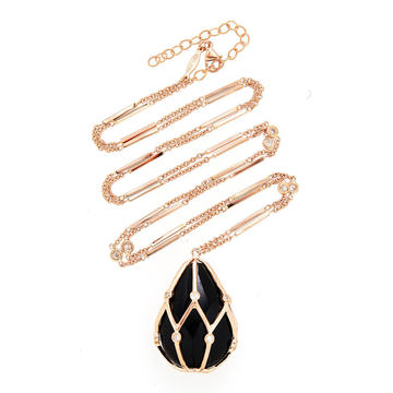 Diamond Bezel Onyx Cage Necklace