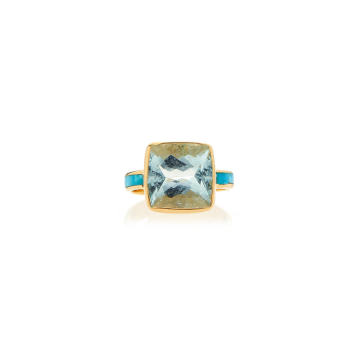 Solitaire Aqumarine Turquoise Inlay Ring