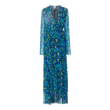 Wrap-Effect Floral-Print Mesh Maxi Dress