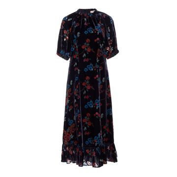 Floral-Print Velvet Midi Dress