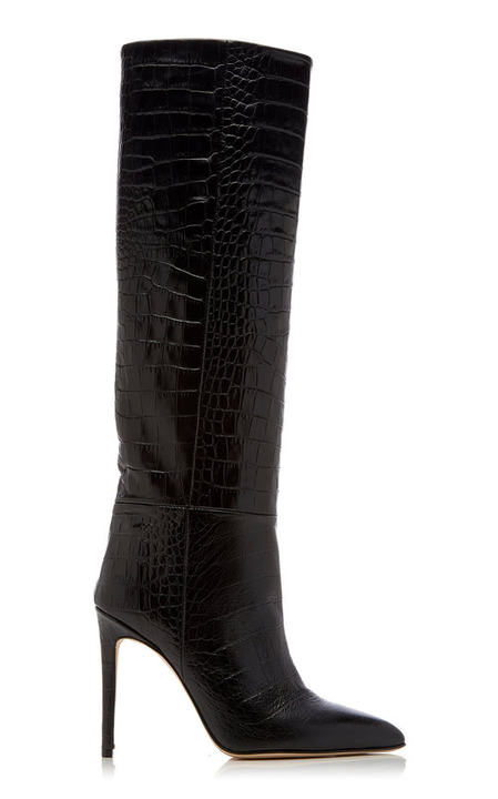 Croc-Embossed Leather Knee Boots展示图