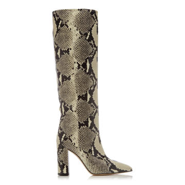Snake-Effect Leather Knee Boots