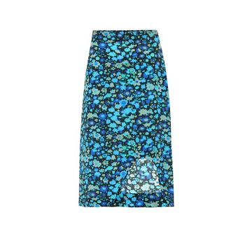 Floral silk-blend skirt