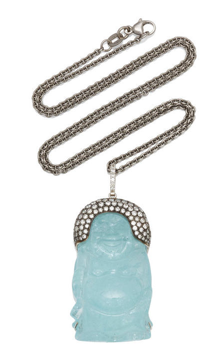 One of a Kind Hand-Carved Aquamarine Buddha Pendant展示图