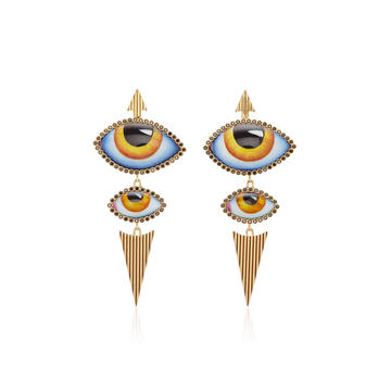 14K Gold Yellow Enamel Eye and Diamond Earrings