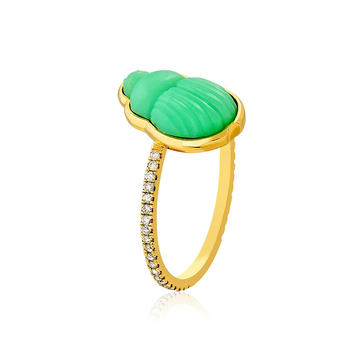 14K Gold Chrysoprase Scarab and Diamond Ring