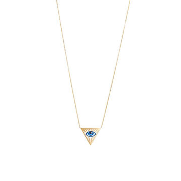 14K Gold Small Blue Enamel Eye Necklace