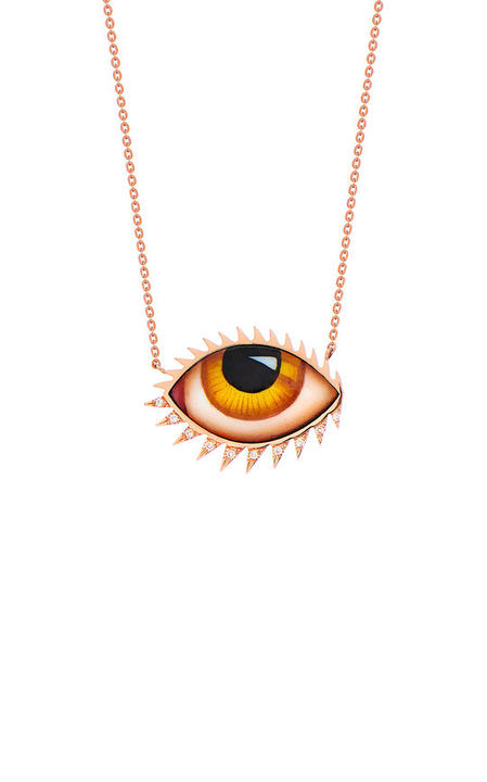 14K Rose Gold & Diamond Amber Eye Necklace展示图