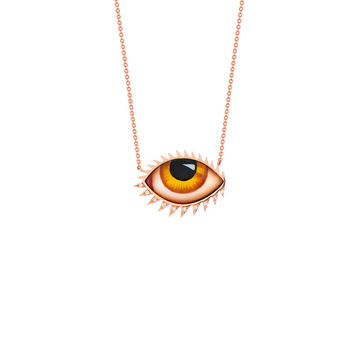 14K Rose Gold & Diamond Amber Eye Necklace