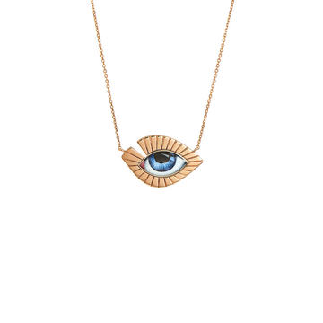 14K Rose Gold & Small Blue Enamel Eye Necklace