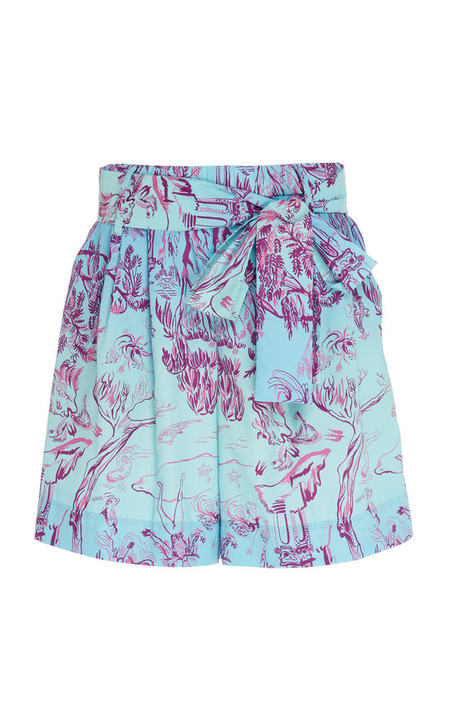 Sage Tie-Detailed Printed Broadcloth Shorts展示图