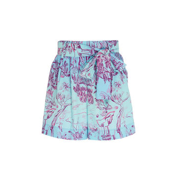 Sage Tie-Detailed Printed Broadcloth Shorts