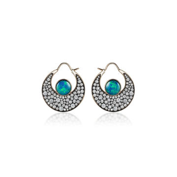 Chandbali 18K Oxidized Gold, Opal and Diamond Earrings