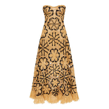 Strapless Guipure Raffia Gown