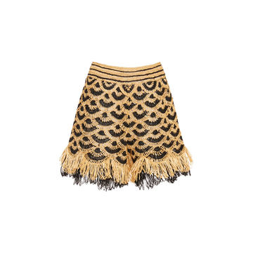 Fringed Pointelle-Raffia Shorts