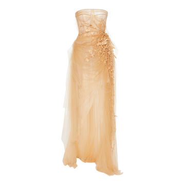 Draped Embroidered Tulle Gown