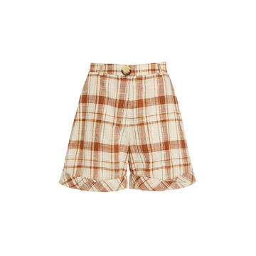 Oscar Plaid Cotton-Linen Cuffed Shorts