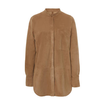 Band-Collar Suede Shirt