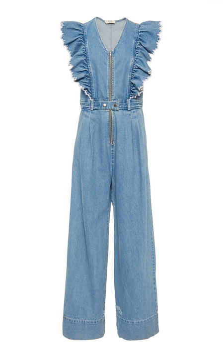 Mara Ruffled Denim Wide-Leg Jumpsuit展示图