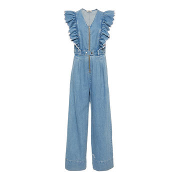 Mara Ruffled Denim Wide-Leg Jumpsuit