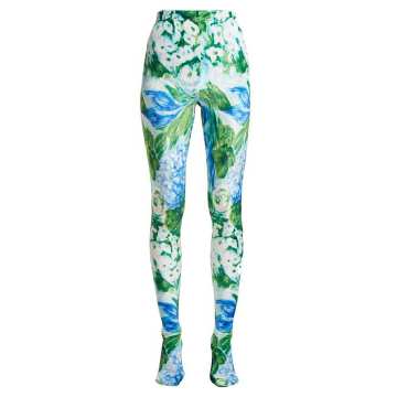 Floral-print stretch-velvet leggings