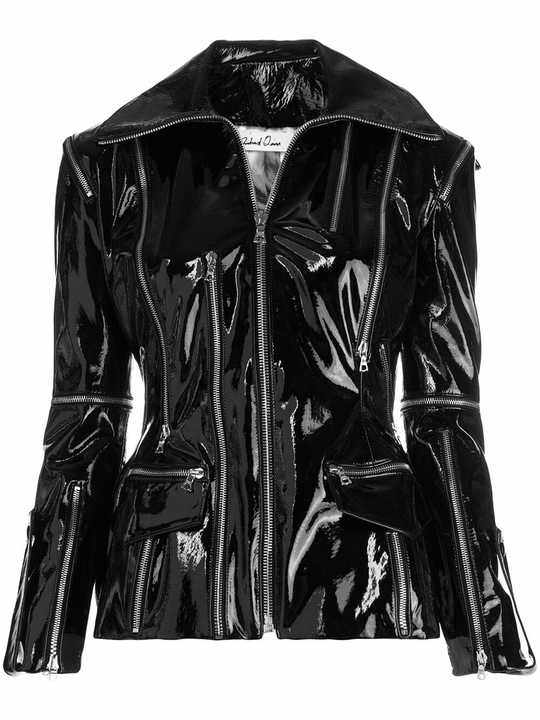 varnish leather zipped jacket展示图