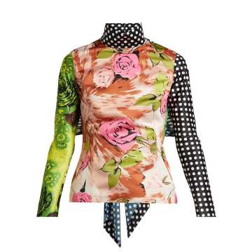 Tie-back floral-print panelled top
