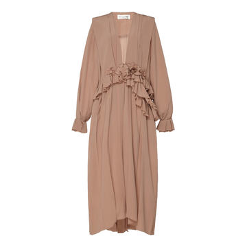 Asymmetric Ruffled V-Neck Silk Dress