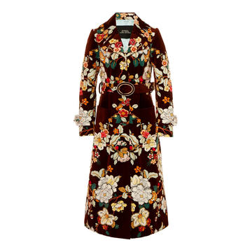 Embroidered Floral Cotton Trench Coat