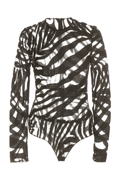 Sheer Zebra-Print Bodysuit展示图