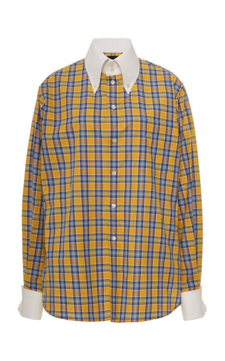 Piqu��-Collar Plaid Cotton Button-Front Shirt展示图