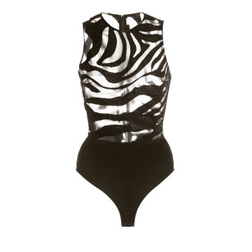 Sheer Sleeveless Zebra-Print Bodysuit