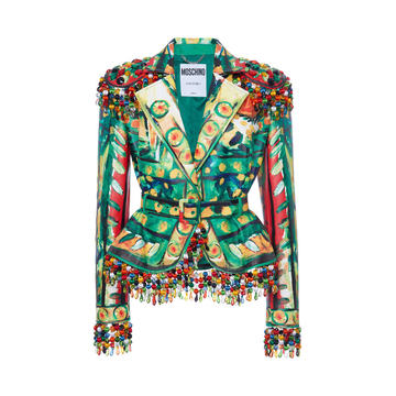 Printed Embroidered Leather Jacket