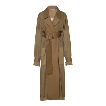 Leather-Paneled Cotton-Silk Open-Knit Trench Coat