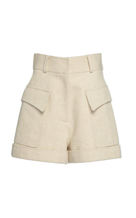 Tailored Cotton Linen High-Rise Shorts展示图