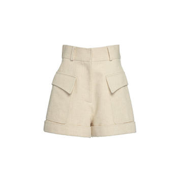 Tailored Cotton Linen High-Rise Shorts