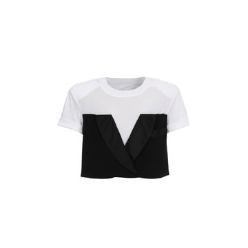 Jacket-Detailed Cropped Jersey T-Shirt