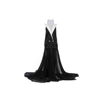 Jacket-Detailed Pleated Chiffon Gown