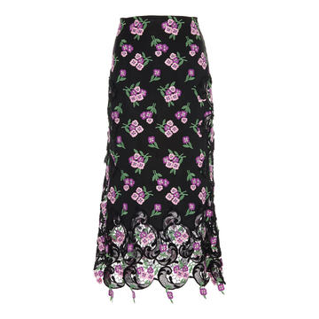 Floral-Appliqu��d Guipure-Lace-Trimmed Skirt