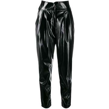 plastic-effect trousers