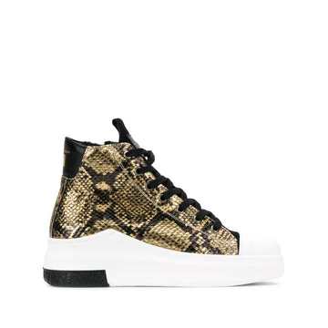 snakeskin effect high top sneakers