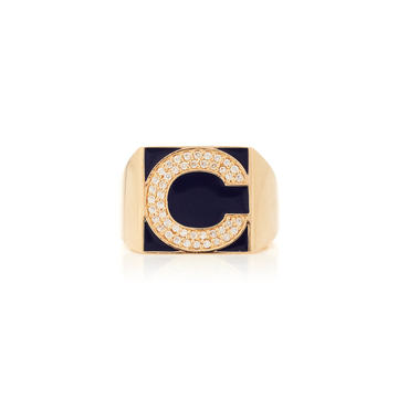 SuperLou Navy Enamel and Diamond Letter Ring