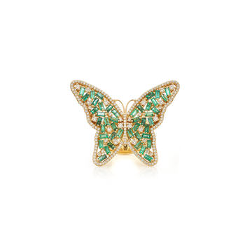 18K Yellow Gold Large Emerald Butterfly Ring