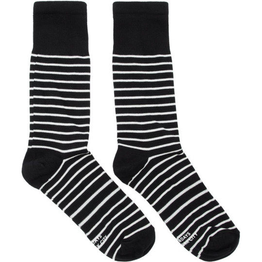 黑色 & 白色条纹轻量中筒袜展示图
