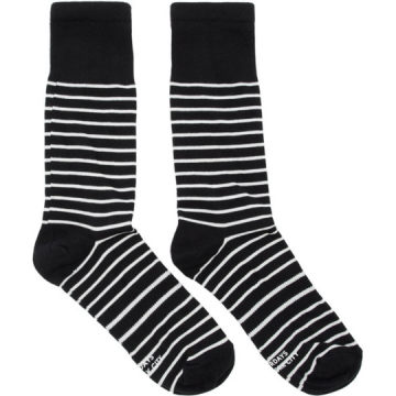 黑色 & 白色条纹轻量中筒袜